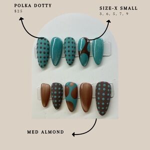 Teal and Brown CatEye Polka Dot Press-On Nails